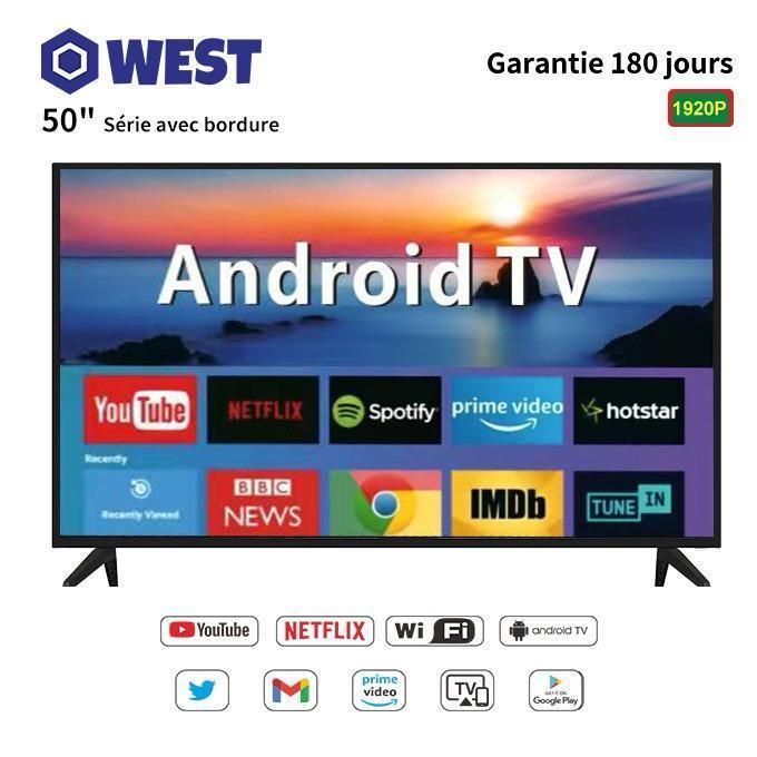 West Televiseur 50" Smart Android 11.0 Framless - 50ZBD9W - 1145mm - 3840*2160px - 4K- Garantie 6 mois1 an